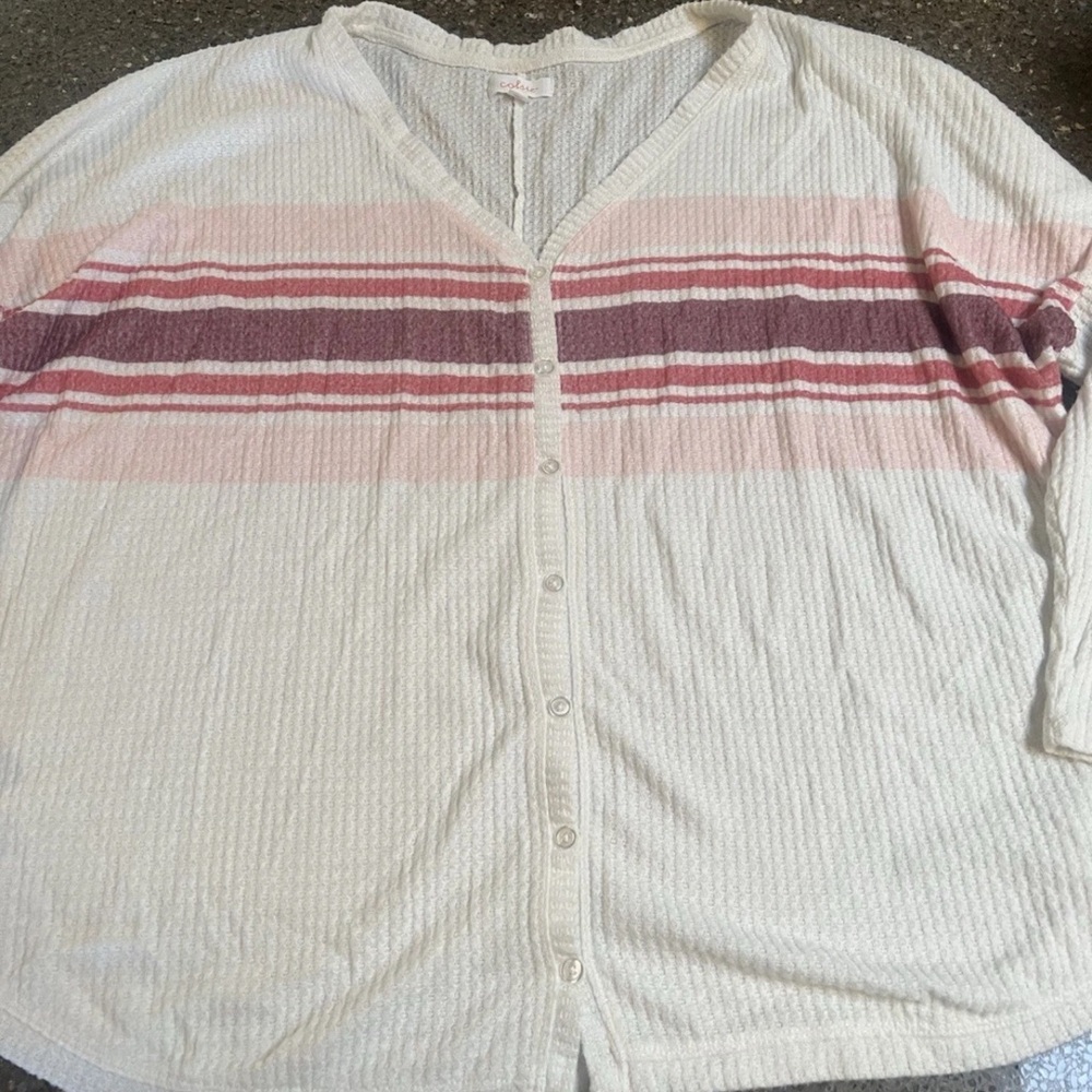 Plus Size Colsie Button Cardigan Size 3X Waffle Knit Cottage Lightweight Layer